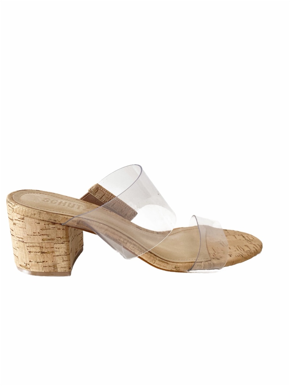 Schutz, Victorie Slide Minimalist mule dual clear vinyl/PVC Straps Block Heel